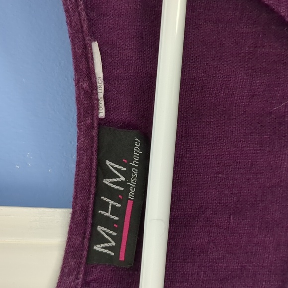 23" Pit-to-Pit MHM Melissa Harper 100% Linen Purple Dress HAS POCKETS - Picture 3 of 11